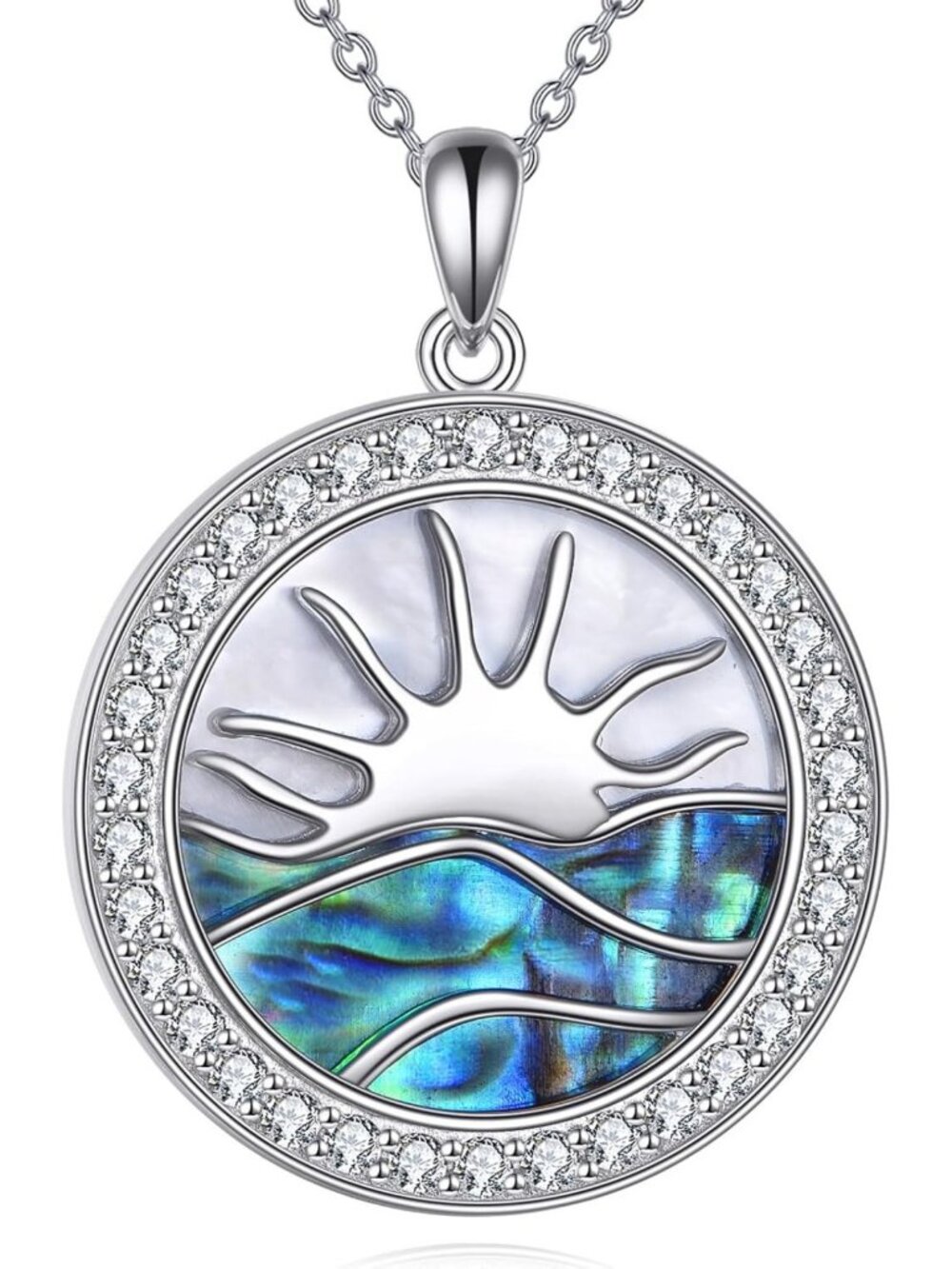 Stunning Silver Hawaii Wave Necklace with Abalone & Cubic Zirconia, 18+2